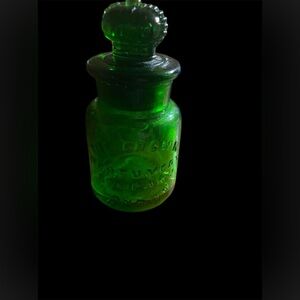 Vintage Green Glass Perfume Crown Bottle w/Stopper